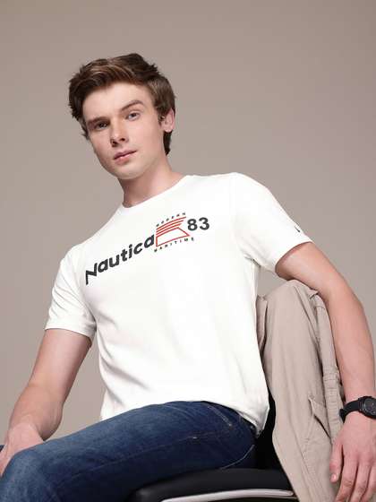 Nautica Brand Logo Printed Pure Cotton T-shirt