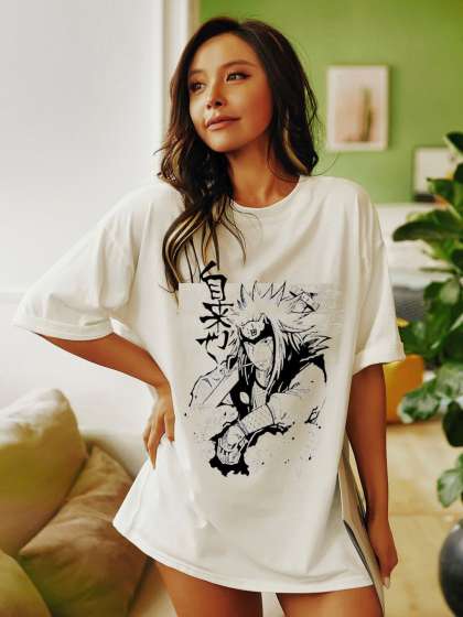 TRENDY RABBIT Women Graphic Printed Round Neck Cotton Oversized T-shirt