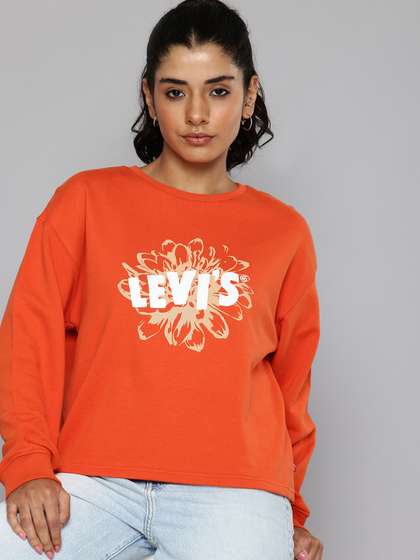 Levis Women's
                          Graphic Orange Crew Neck Sweatshirt