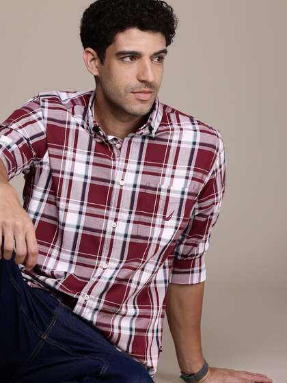 Nautica Classic Tartan Checks Opaque Pure Cotton Casual Shirt
