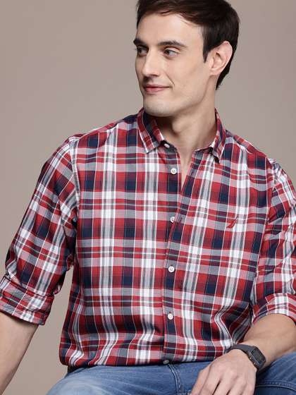 Nautica Pure Cotton Classic Fit Opaque Checked Casual Shirt