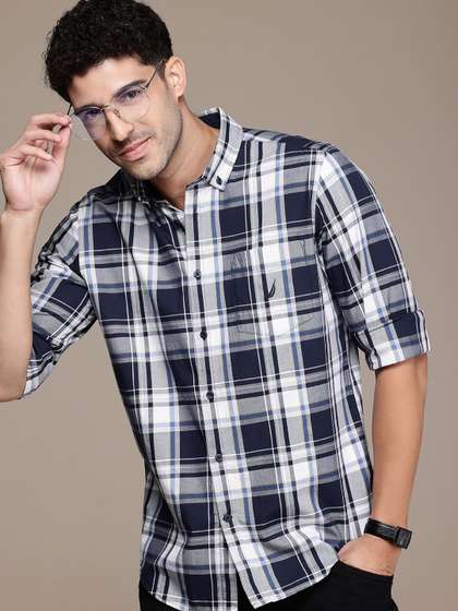 Nautica Pure Cotton Checked Button-Down Collar Classic Fit Casual Shirt
