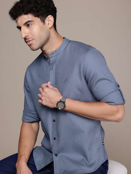 Nautica Slim Fit Self Design Opaque Pure Cotton Casual Shirt