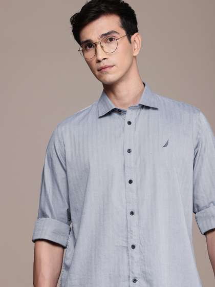 Nautica Pure Cotton Classic Fit Opaque Self Striped Casual Shirt