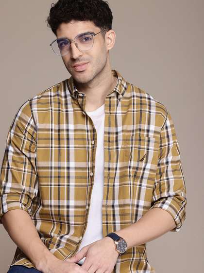 Nautica Classic Self Checked Pure Cotton Casual Shirt