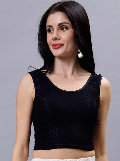 Plus Size Solid
                        Woven Design Sleeveless Saree Blouse