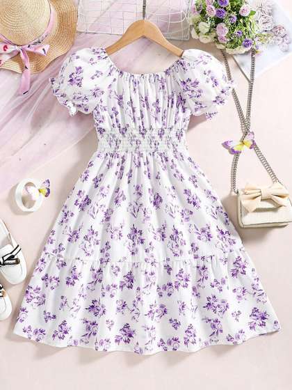 BAESD Girls Floral
                      Printed Fit & Flare Maxi Dress