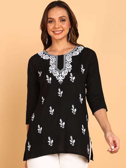 TOP N THREAD Floral
                        Embroidered Chikankari Chikankari Kurti