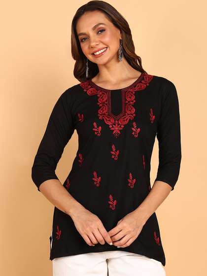 TOP N THREAD Floral Embroidered Chikankari Chikankari Kurti