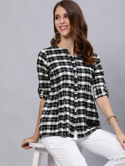 Jaipur Kurti Checks Cotton Gathered Shirt