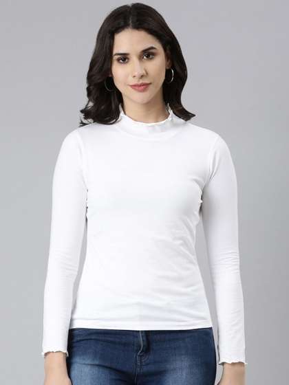TWIN BIRDS Women
                          Solid High Neck Slim Fit T-shirt