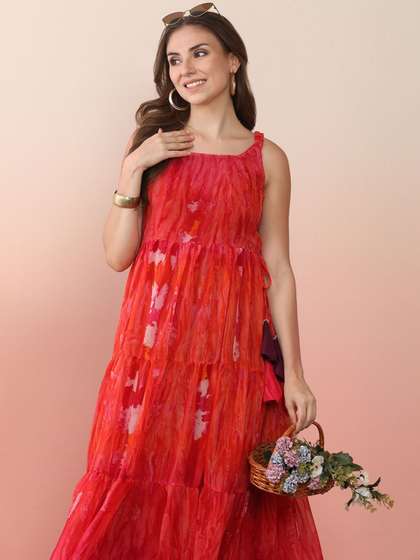 Sangria Printed
                      Sleeveless Anarkali Ethnic Midi Dresses