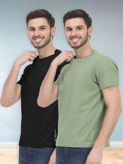 FREECULTR Men Half
                          Sleeve Crew Neck Organic Cotton Tshirts Pack
                          Of 2