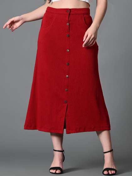 Roadster Front Slit Midi A-Line Skirts