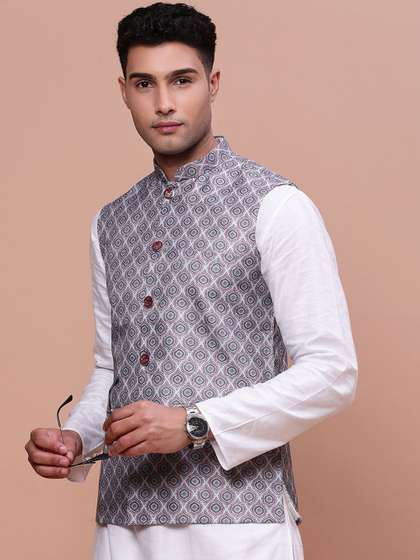 SHOWOFF Printed Slim Nehru Jacket