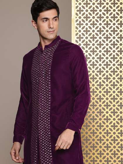House of Pataudi Embellished Sequinned Velvet Finish Jashn Kurta