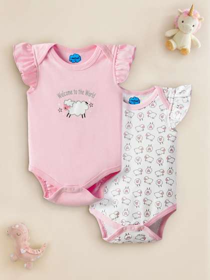 Nauti Nati Infants Pack
                    Of 2 Printed Pure Cotton Bodysuits