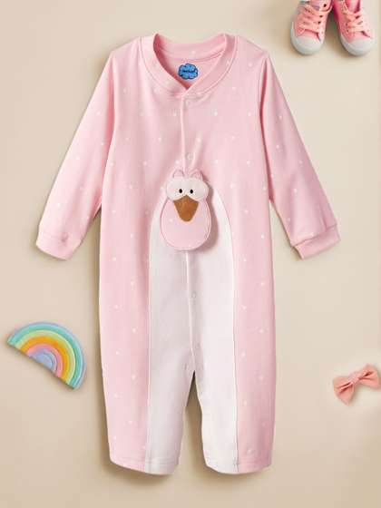 Nauti Nati Baby Girls
                    Polka Dot Cotton sleepsuit with Applique