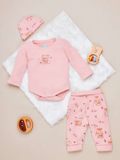 Nauti Nati Infants Girls
                    Printed Pure Cotton Bodysuit With Joggers & Cap