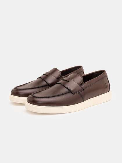 THOMAS CRICK Men Round Toe Comfort Insole Leather Penny Loafers