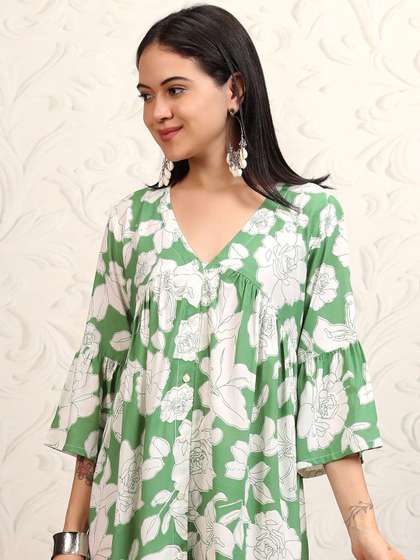 Vishudh Floral Print
                        Flared Sleeve A-Line Dress