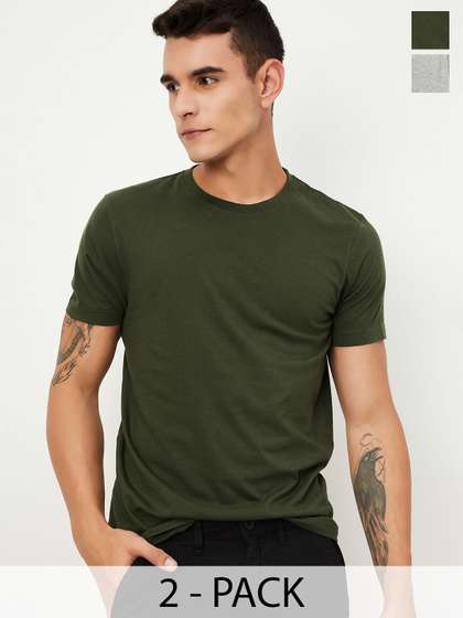 max Max Pack of 2 Men Solid T-shirt