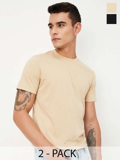 max Max Pack of 2 Men Solid T-shirt