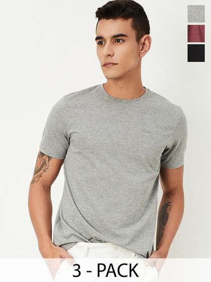 max Men Pack of 2 Solid Cotton T-shirt