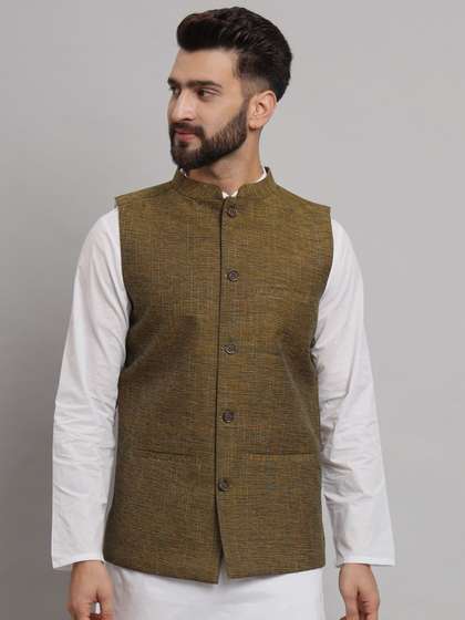 Latest Chikan Garments Striped Woven Nehru Jacket