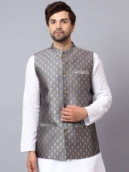 Latest Chikan Garments Woven Design Nehru Jacket