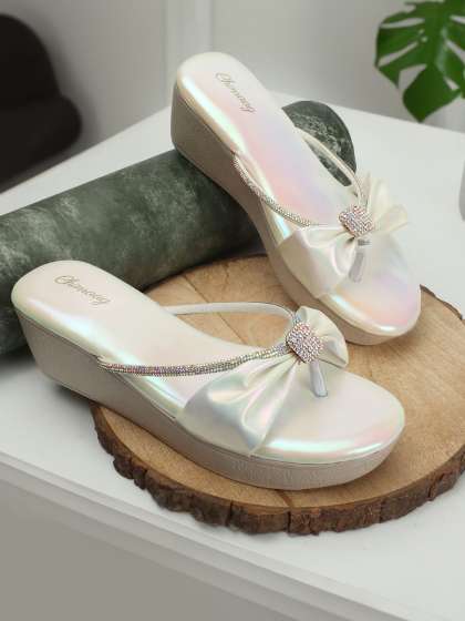 CHINRAAG Colourblocked Open Toe Bows Wedge Sandals Heels