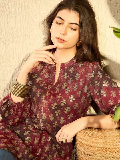 KALINI Floral Print
                      Mandarin Collar Top