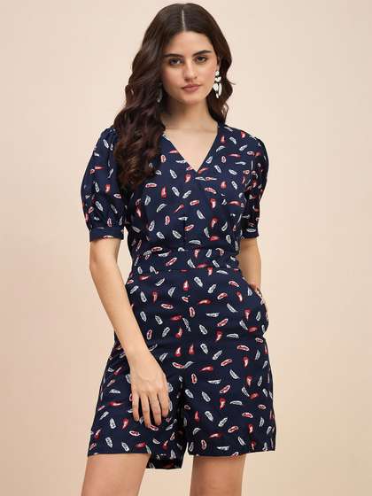 BRINNS Printed
                        V-Neck Short Sleeves Jumpsuit