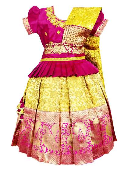 AMIRTHA FASHION Girls
                    Embroidered Thread Work Ready to Wear Lehenga &
                    Choli With Dupatta