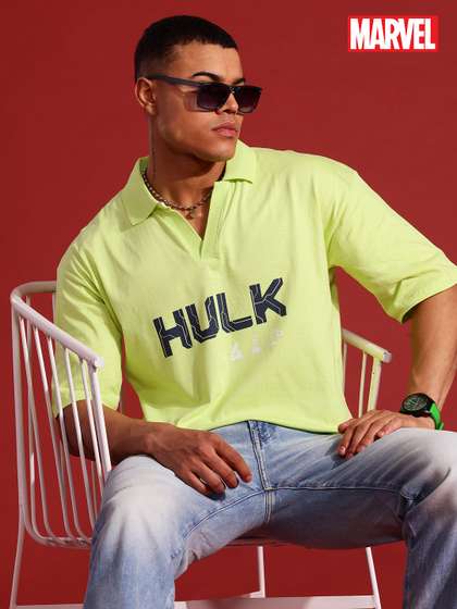 MARVEL STREET MARVEL Hulk Comic Printed Polo Collar Relaxed Fit T-shirt