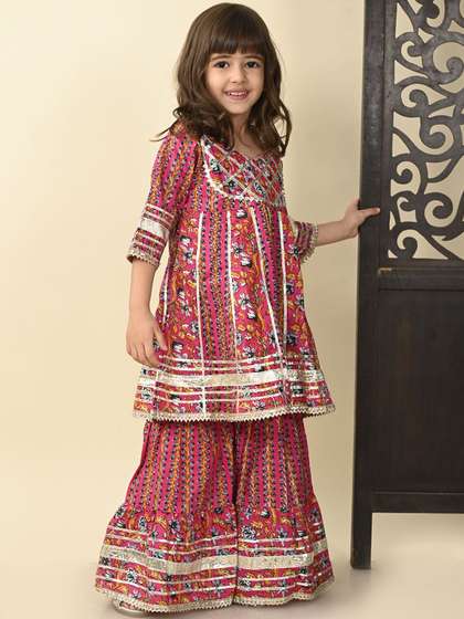 Superminis Girls
                      Ethnic Motifs Printed Gotta Patti Pure Cotton
                      Kurti with Sharara