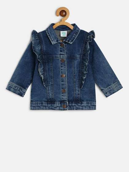 MINI KLUB Girls Washed Denim Jacket with Patchwork