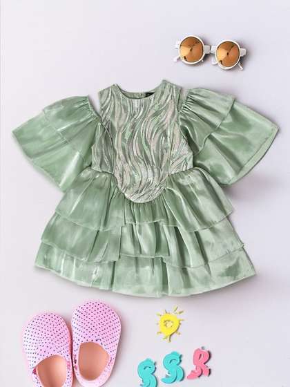 Bella Moda Girls Cold
                      Shoulder Embellished Ruffled Fit & Flare
                      Dress