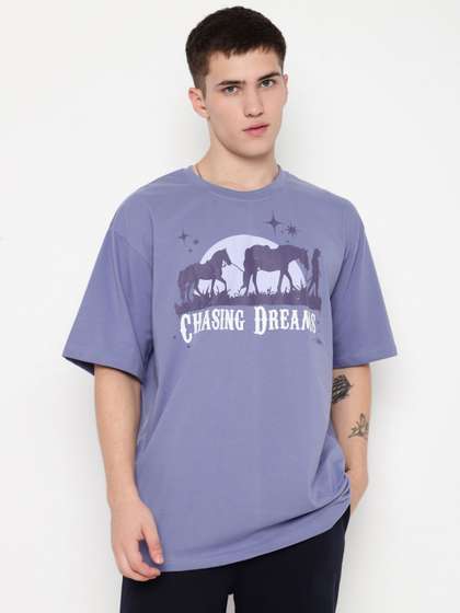 Skidlers Men Typography Printed Drop-Shoulder Pure Cotton Oversized T-shirt