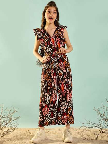 Cherry & Jerry Girls
                    Printed Ruffled Sleeve Waist Tie-Up Basic Jumpsuit