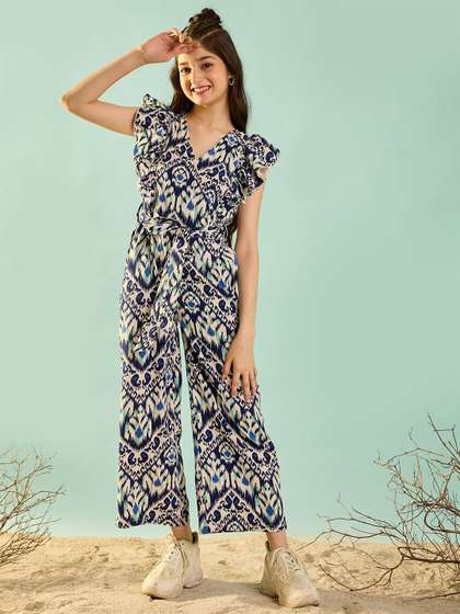 Cherry & Jerry Girls
                    Printed Flutter Sleeve Waist Tie-Up Basic Jumpsuit