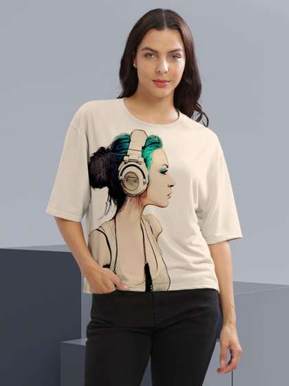 HELLCAT Women
                          Graphic Printed Round Neck Cotton Oversized
                          T-Shirt