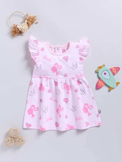 YK X Tinyo Infant Girls
                    Barbie Printed Pure Cotton Fit & Flare Dress