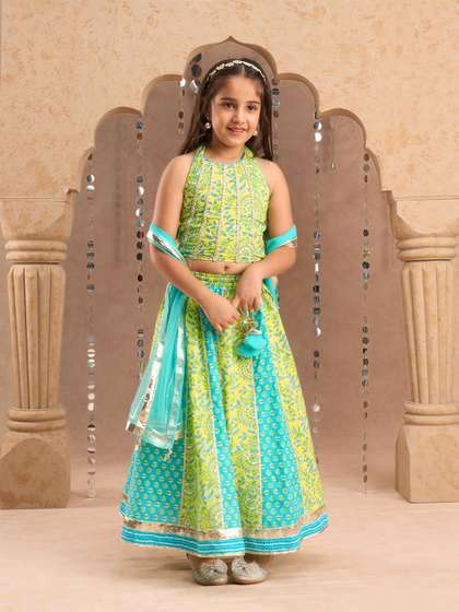 LIL DRAMA Girls Floral
                    Printed Ready to Wear Cotton Lehenga & Blouse
                    With Dupatta