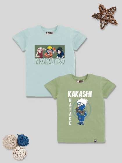 YK X Minute Mirth Boys Pack of 2 Naruto Printed Pure Cotton T-shirt