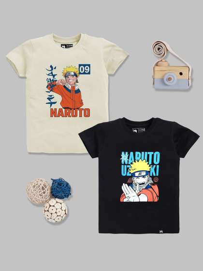 YK X Minute Mirth Boys Pack of 2 Pure Cotton Naruto Printed T-shirt