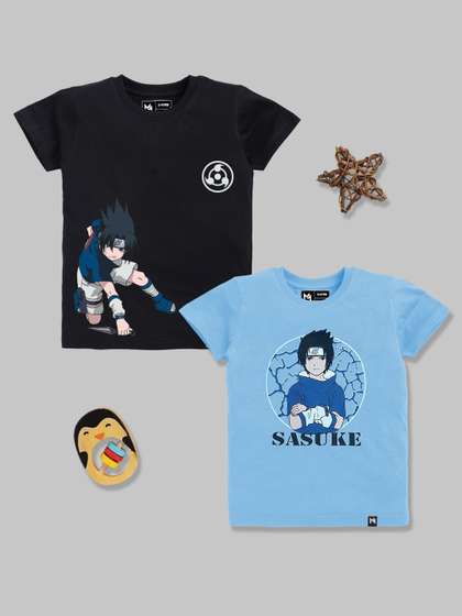 YK X Minute Mirth Boys Assorted Pack of 2 Pure Cotton Naruto Printed T-shirt