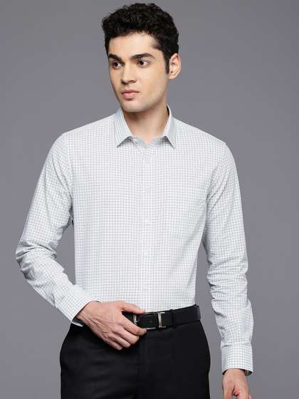 Louis Philippe Pure Cotton Slim Fit Grid Tattersall Checks Opaque Formal Shirt