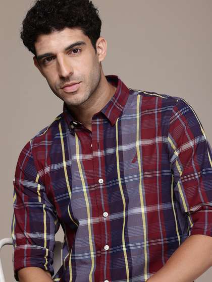 Nautica Slim Fit Opaque Checked Pure Cotton Casual Shirt