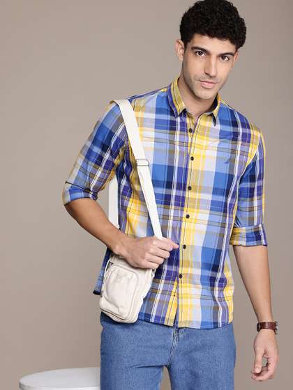Nautica Slim Fit Checked Button-Down Collar Pure Cotton Casual Shirt